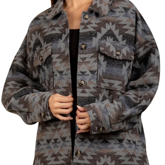 new in Jackets & Blazers - Women's Patterned Botique Jacket Shacket Wool Blend Aztec Print
